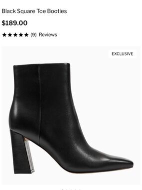 Marc Fisher Black Leather Pointed Square-Toe Ankle Boots